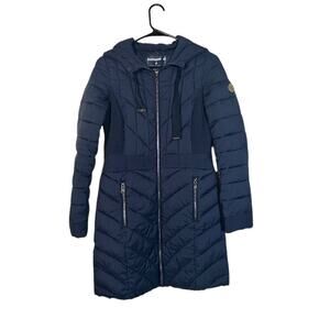 Bernardo Navy Blue Hooded Quilted Full Zip Coat Women’s XS
